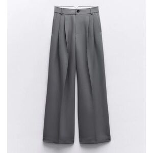 Zara Full Length Pleated Pants Dark Grey